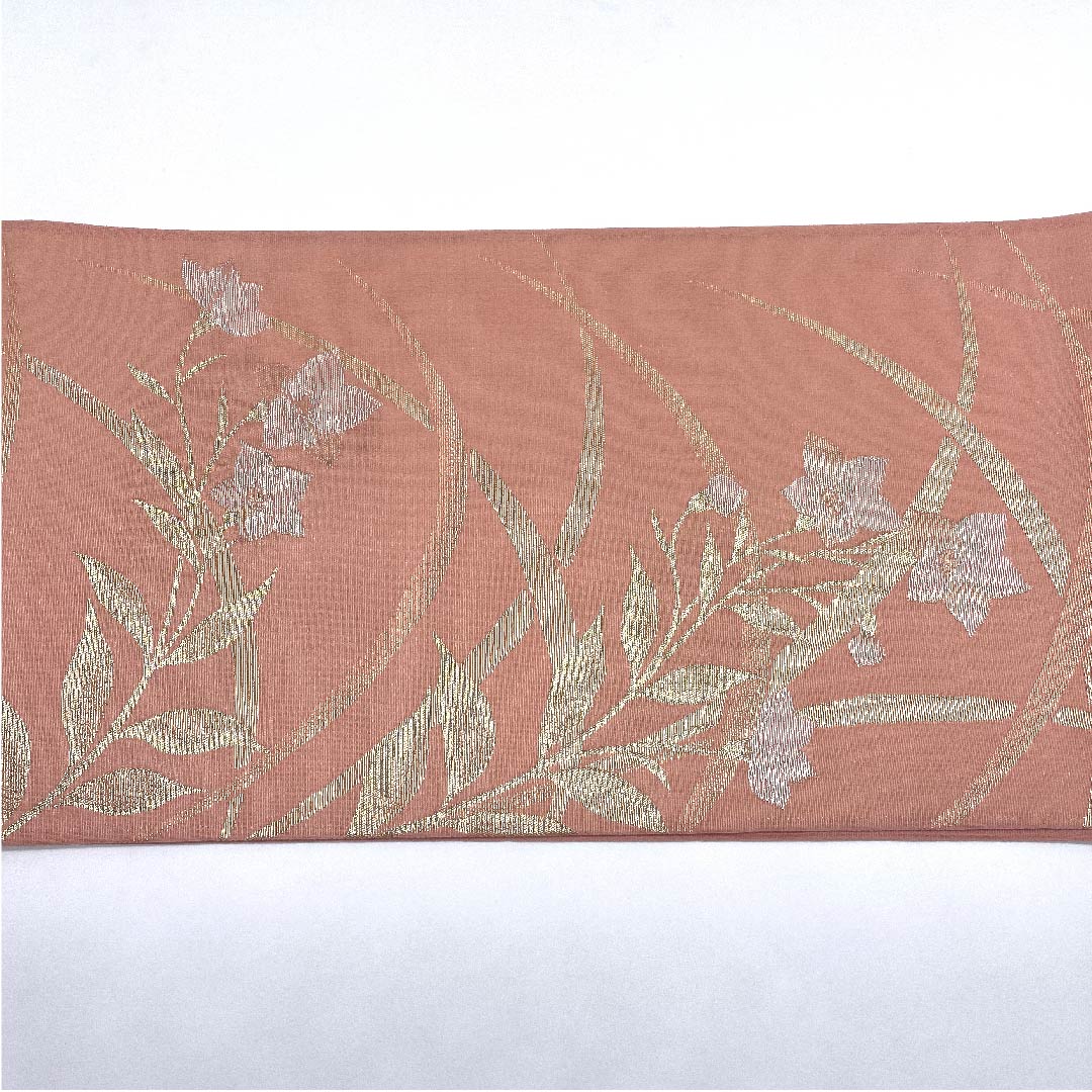 袋帯 薄紅梅色（うすこうばいいろ）夏帯 桔梗 露芝 帯丈424cm 正絹 Sランク 六通 フォーマル ピンク系 1123007272313