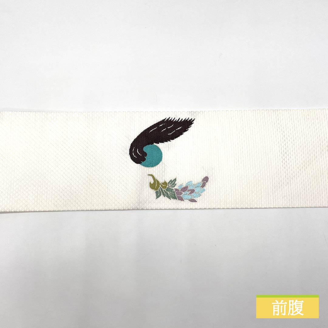 （新品・未使用品）名古屋帯 西陣織 猫 草花模様 新品未使用品 帯丈377cm 正絹 NEWランク ポイント柄 カジュアル 白系 1124007461311 名古屋仕立て