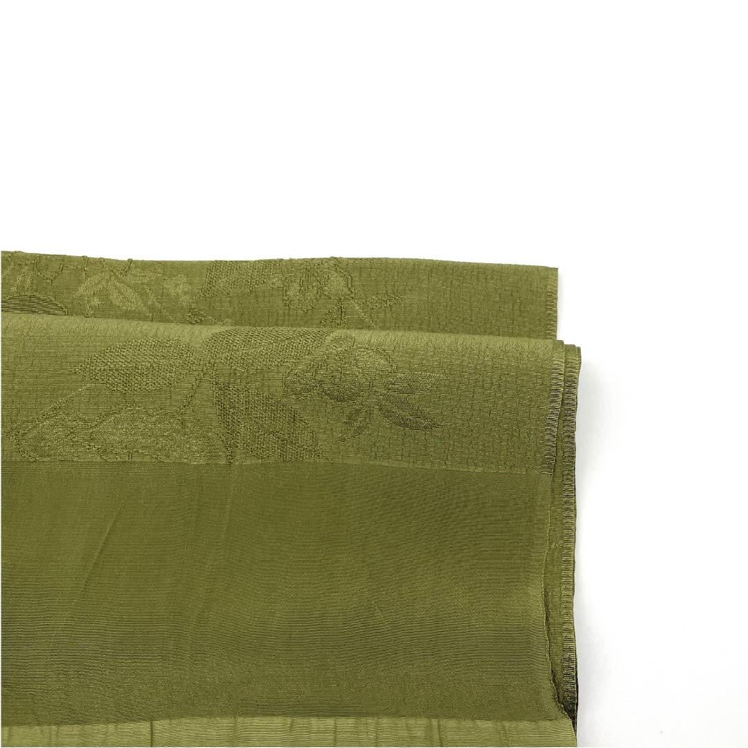 Obiage, pure silk, semi-formal, Baikou brown, floral pattern, classic pattern, length 166cm, width 29cm, S rank, green, 1136000572919