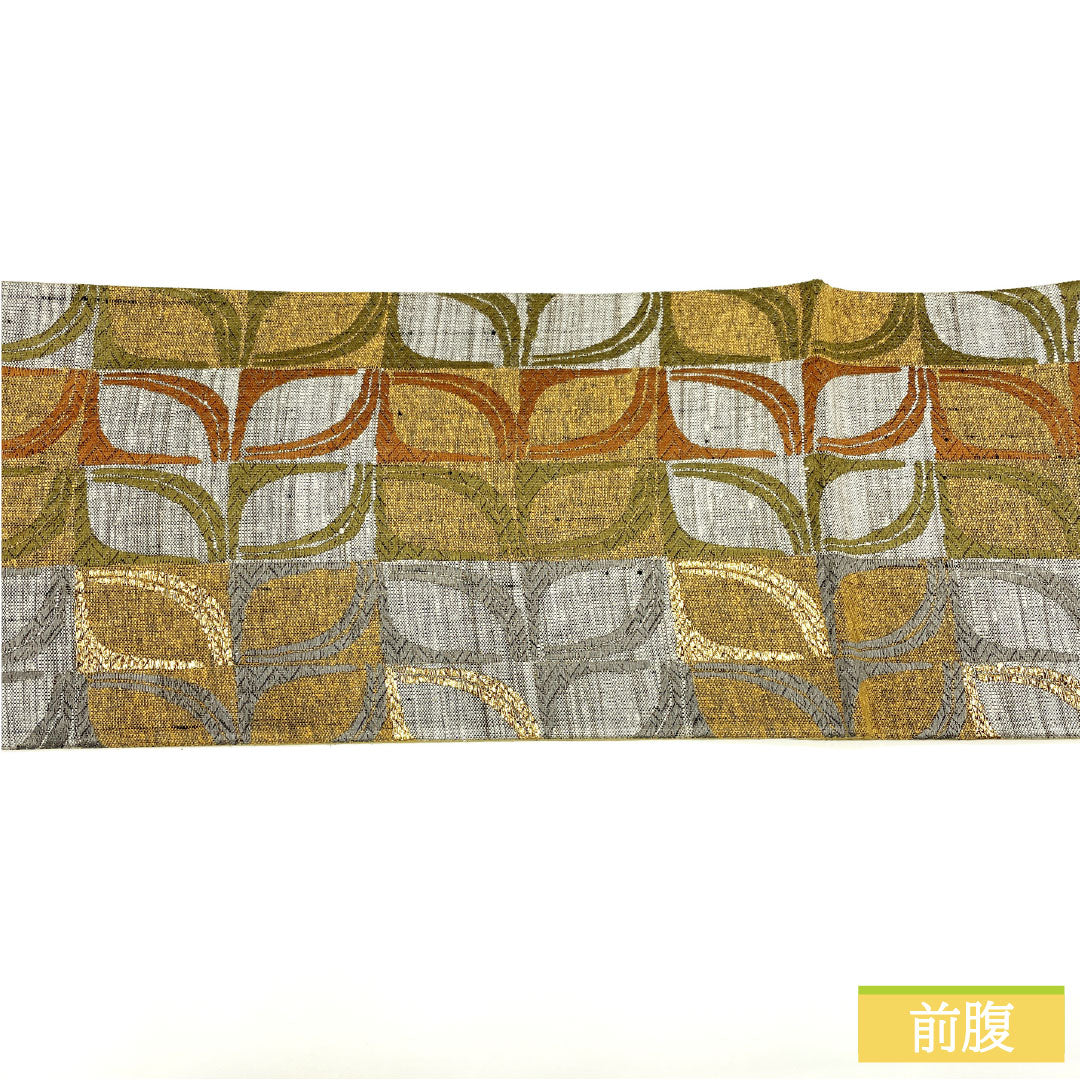 袋帯 正絹 Sランク 紬地 抽象模様 帯丈478cm 六通 カジュアル 茶系 1123016672414