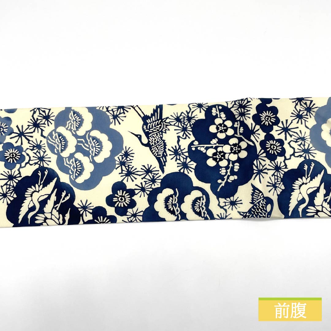 名古屋帯 韓藍色（からあいいろ） 京紅型 藍型調 梅 帯丈355cm 正絹 Sランク 全通 カジュアル 白系 1124006872311 名古屋仕立て