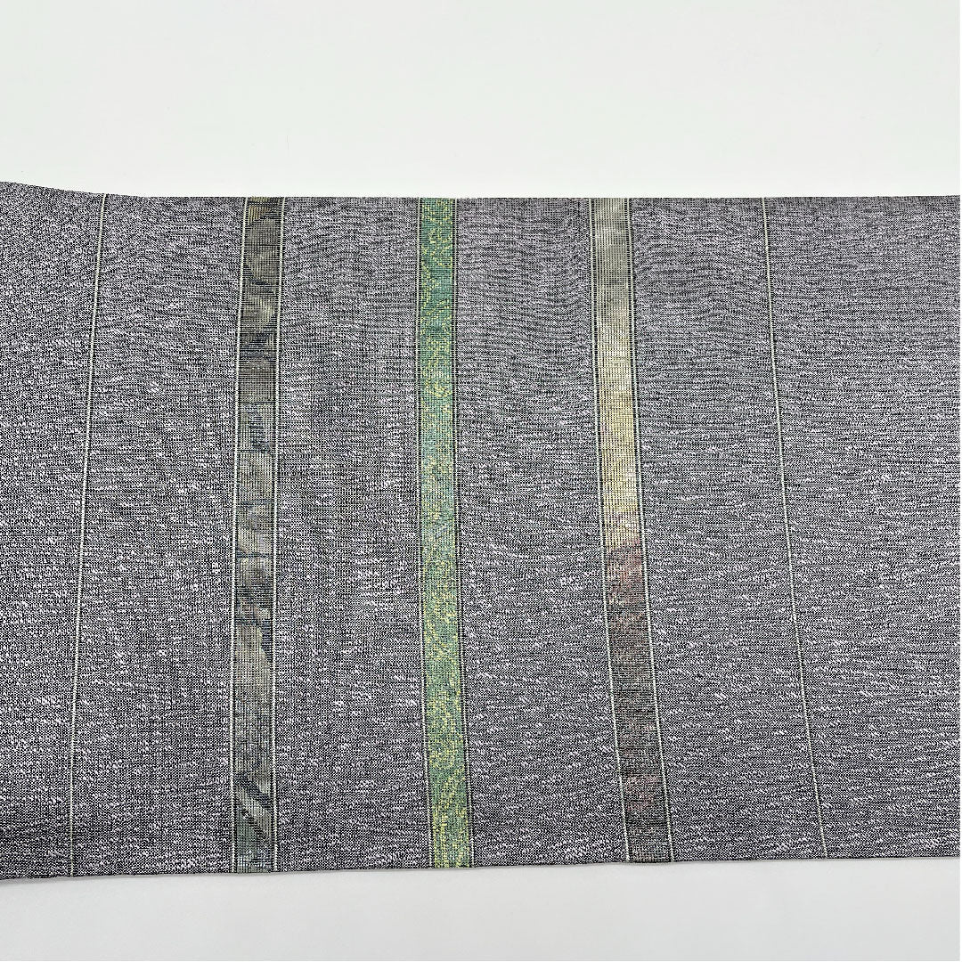 袋帯 牡丹鼠色（ぼたんねずいろ） 横段 引箔 帯丈452cm 正絹 Sランク ポイント柄 セミフォーマル グレー系 1123004922422