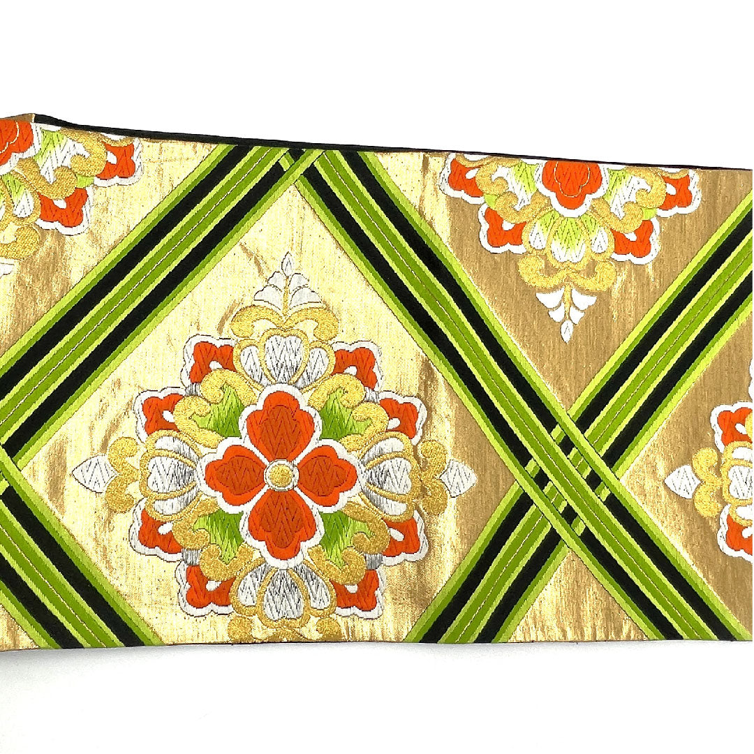 袋帯 華文模様 振袖用 帯丈424cm 正絹 Aランク 六通 フォーマル 金系 1123003423321