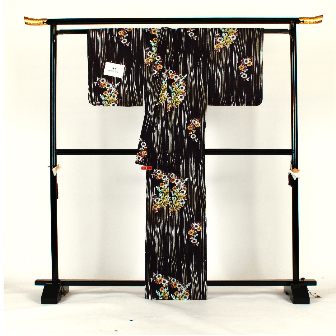 浴衣 HANAEMORI 花模様 木綿 Sランク 単衣 身丈165cm 裄丈68cm 紫系 1118000792520