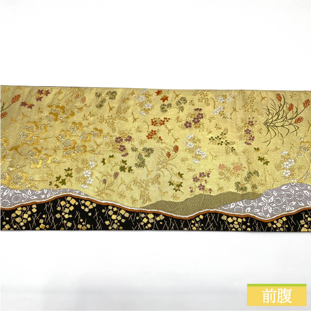 Fukuro Obi, pure silk, Karaori, auspicious pattern, Kano Yuki, for Tomesode, obi length 440cm, S rank, six-pass, formal, gold, 1123013442321