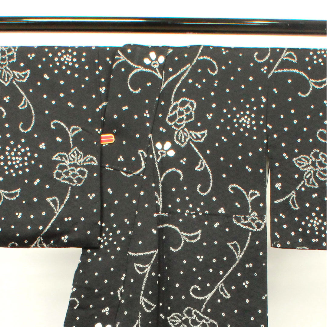 小紋 身丈153cm 裄丈63.5cm 袷  絞り 幾何学模様  正絹 Sランク 黒系 1115002732210
