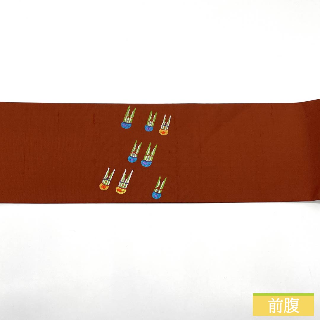 名古屋帯 正絹 Sランク 赤蘇芳色（あかすおういろ） 笙の笛 帯丈363cm ポイント柄 カジュアル 茶系 1124010742314 名古屋仕立て