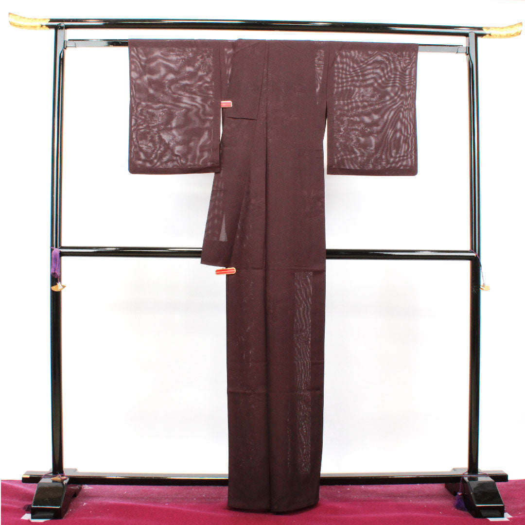 夏物 正絹 色無地 身丈163cm 裄丈64cm 至極色（しごくいろ） 流水 笹 絽 Sランク 紫系 1132001402420