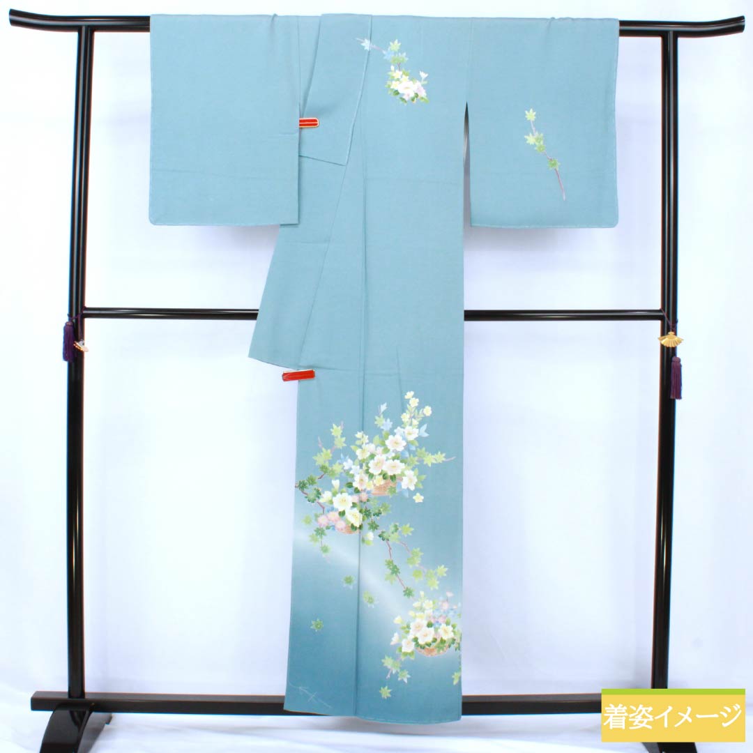 リサイクル着物】訪問着 正絹 Sランク 袷 身丈155.5cm 裄丈63cm 砧青磁