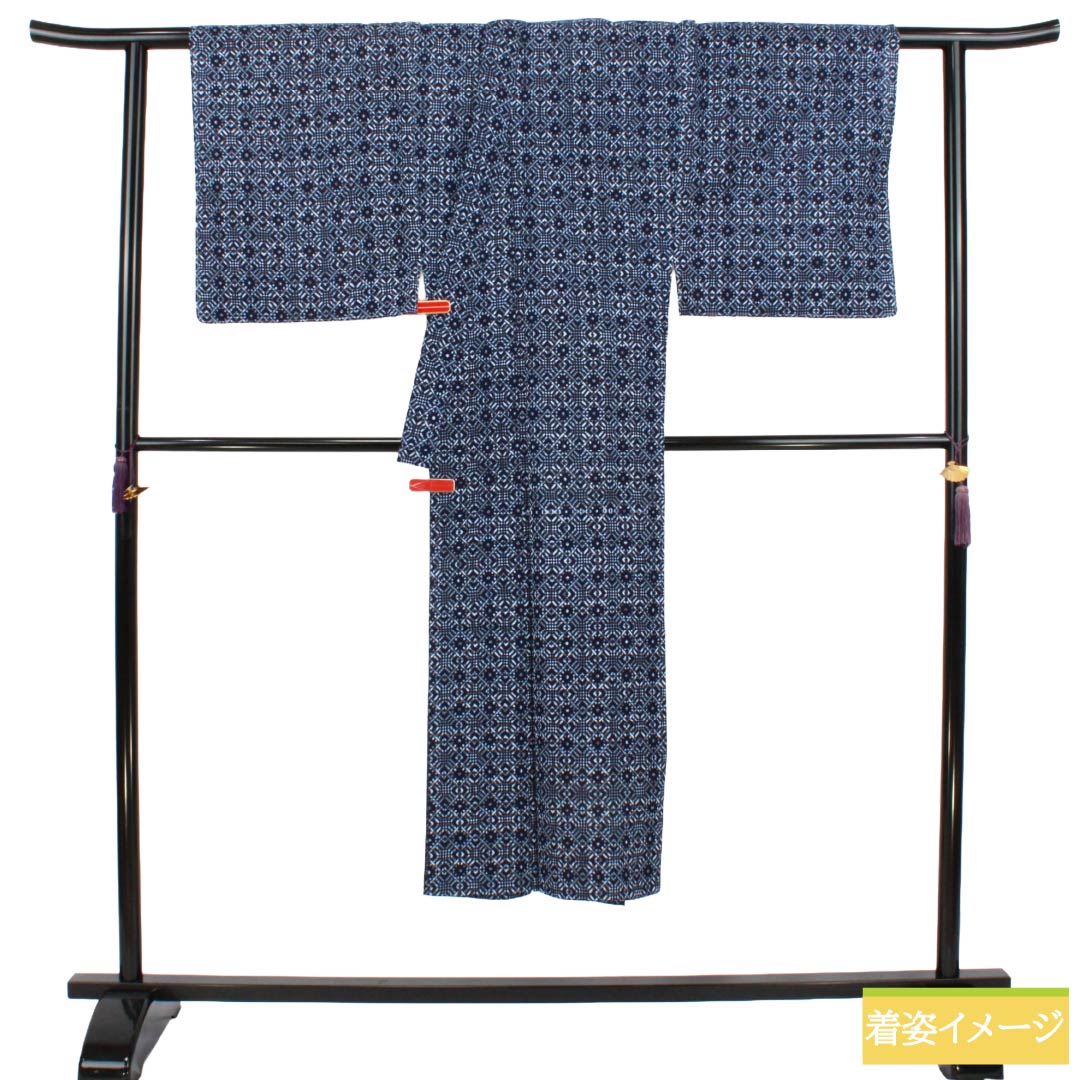 メンズ浴衣 木綿 Sランク 身丈139.5cm 裄丈70.5cm 濃紺色（のうこんいろ） 幾何学模様 単衣 紺系 1138000862318