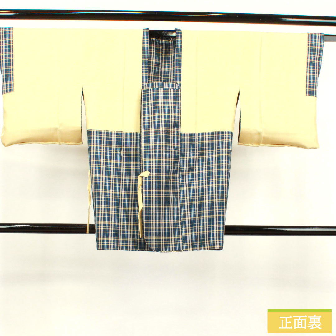 道行コート 正絹 身丈85cm 裄丈65cm 濃紺色（のうこんいろ） 格子 しつけ糸付き Sランク 袷 紺系 1117000862918