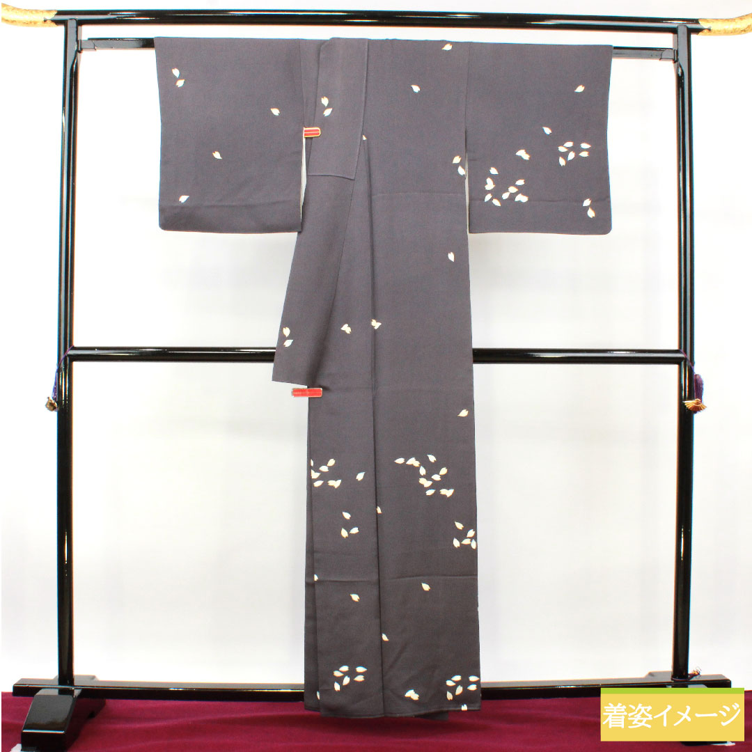 訪問着 正絹 袷 身丈159.5cm 裄丈68.5cm 深滅紫色 洛楽人工房 桜 Aランク 紫系 1112003793320