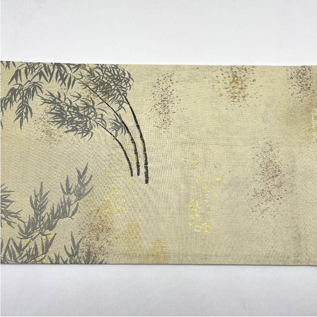 袋帯 象牙色（ぞうげいろ） 真珠箔 竹林 浅山織物 帯丈432cm 正絹 Aランク ポイント柄 フォーマル クリーム系 1123006123315