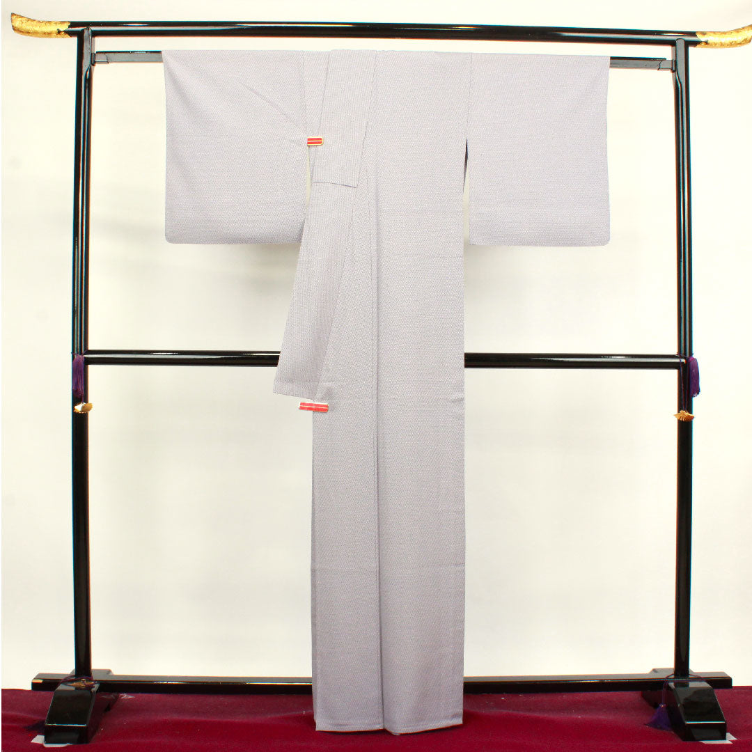 夏物 正絹 小紋 身丈163cm 裄丈66.5cm 白梅色（しらうめいろ） 五嶋紐監修 絽ちりめん 鱗 絽 Sランク 紫系 1132000512420