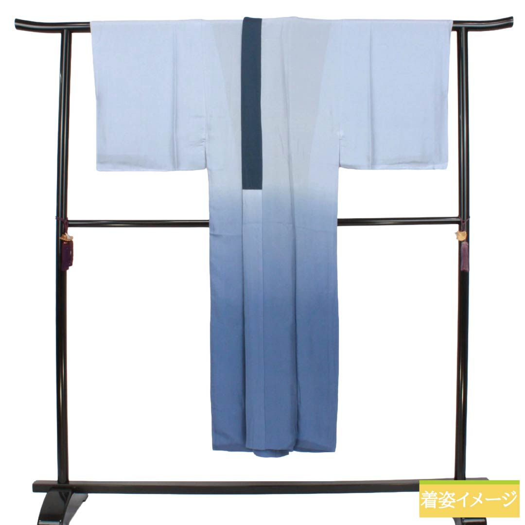 メンズ襦袢 正絹 Sランク 身丈141cm 裄丈73cm 移色（うつしいろ） 風景画 袷 青系 1140000902417