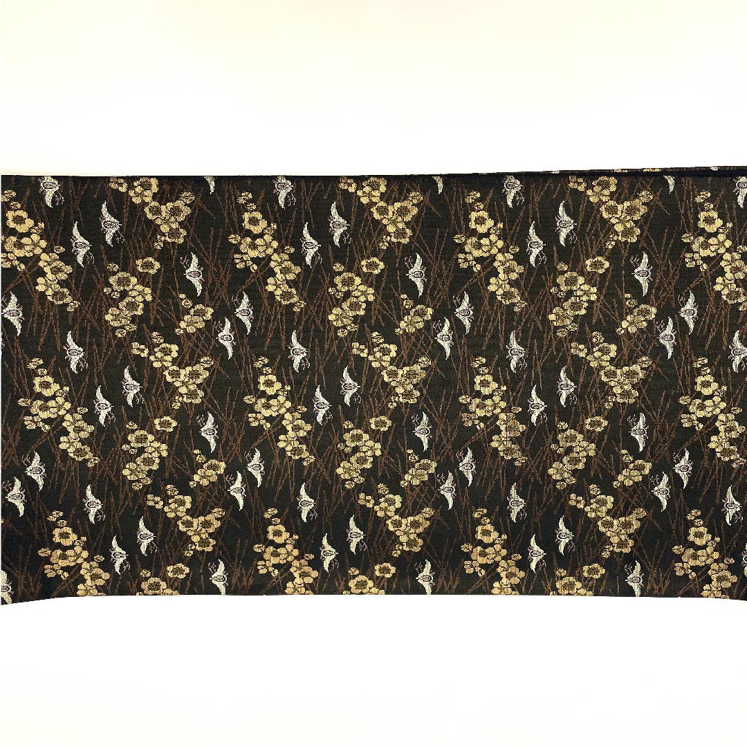 袋帯 黒色 松 梅 鳥 帯丈454cm 正絹 Sランク 全通 カジュアル 黒系 1123002852410