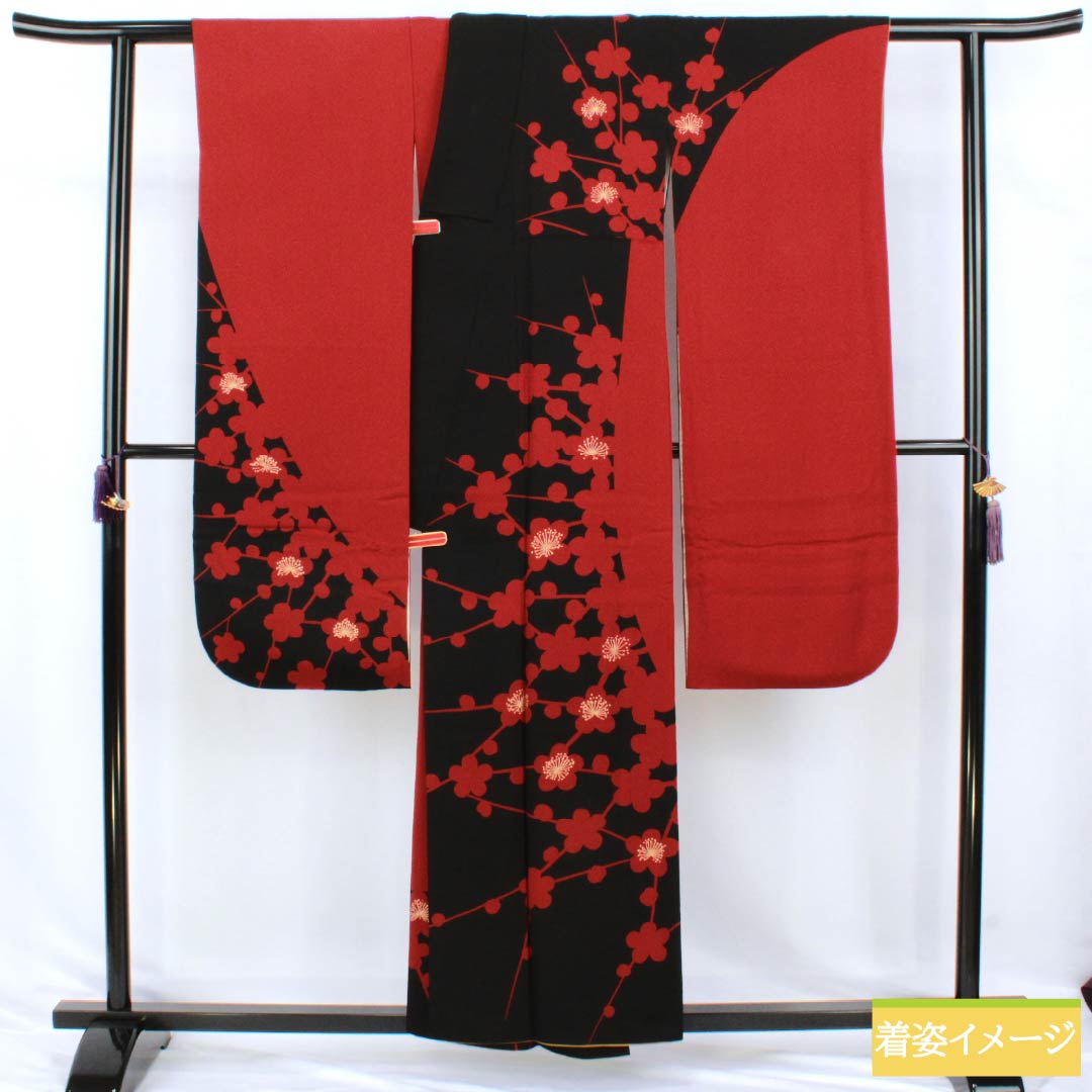 リサイクル着物】振袖 正絹 Aランク 身丈156.5cm 裄丈64cm 袷 生臙脂色