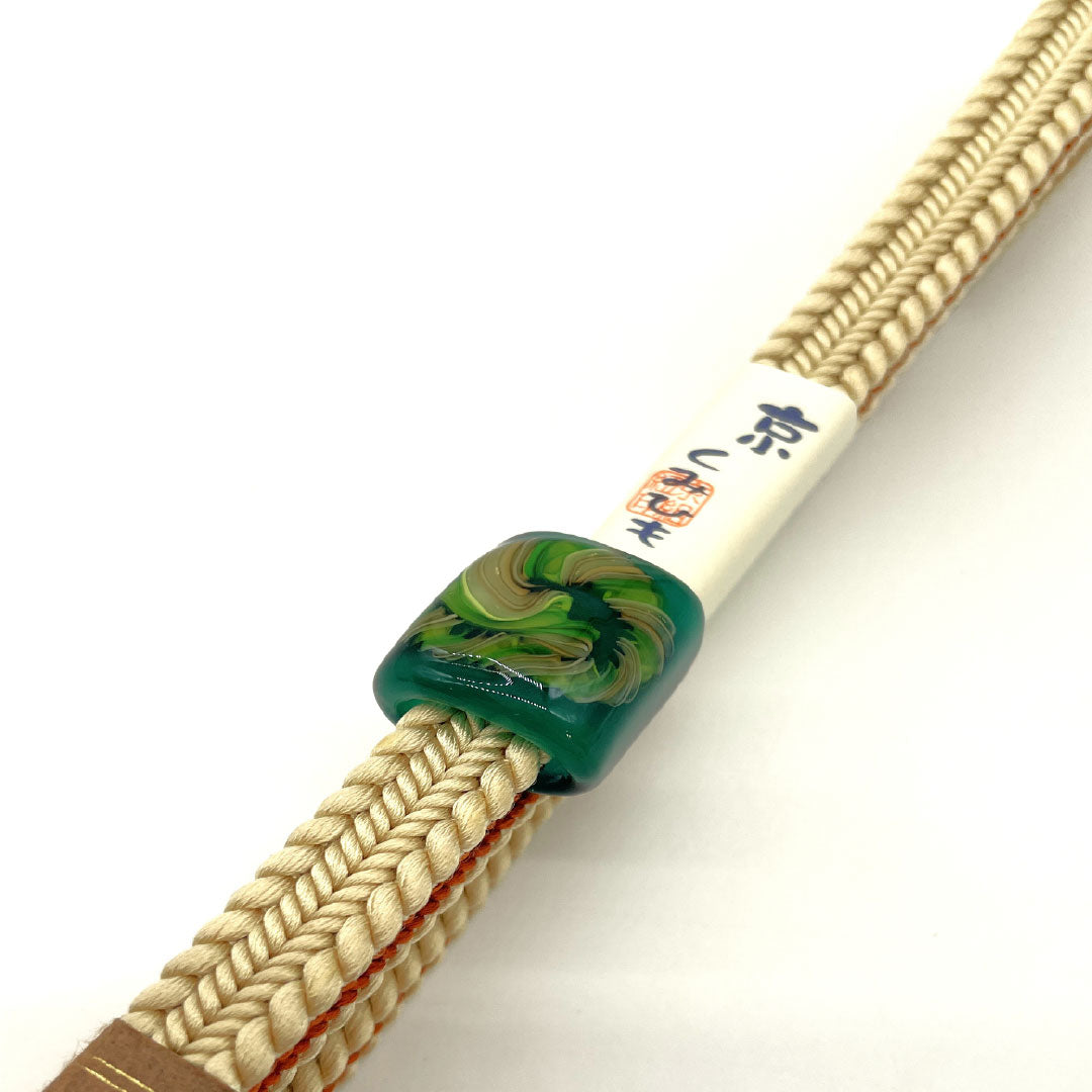 (新品)帯締め 正絹 NEWランク 四分紐 鳥の子色（とりのこいろ） 代赭色（たいしゃいろ） 帯留め付き トンボ玉 長さ約163cm 幅約1.2cm カジュアル ベージュ系 1135005231325