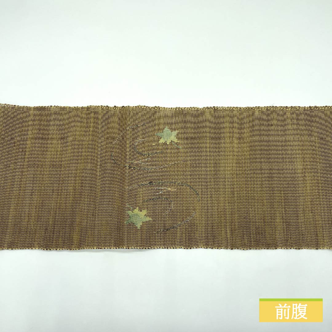 名古屋帯 正絹 藁色（わらいろ） 夏帯 紅葉 楓 帯丈355cm Sランク ポイント柄 セミフォーマル ベージュ系 1124008192325 松葉仕立て