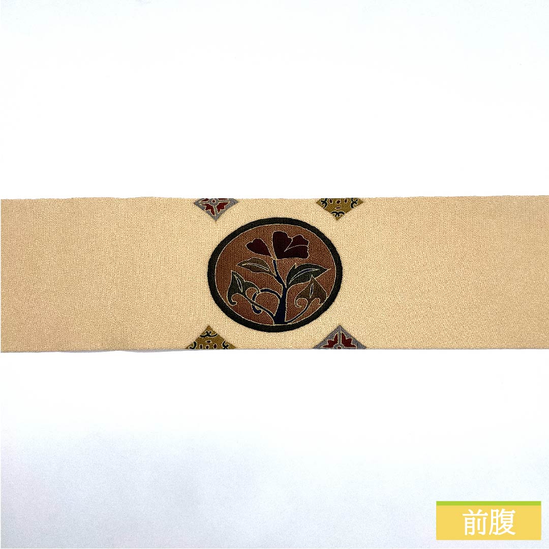 Nagoya obi, pure silk, light persimmon color, abstract floral pattern, crepe fabric, long, obi length 383cm, S rank, point pattern, casual, beige, 1124006322425, Nagoya style