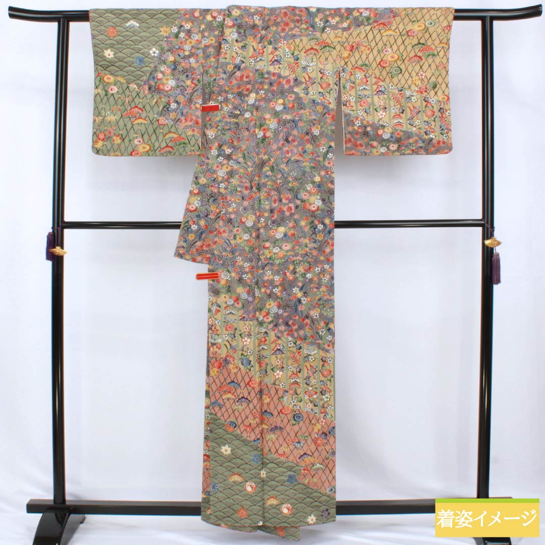 リサイクル着物】訪問着 正絹 Sランク 袷 身丈157cm 裄丈66.5cm 灰紫色