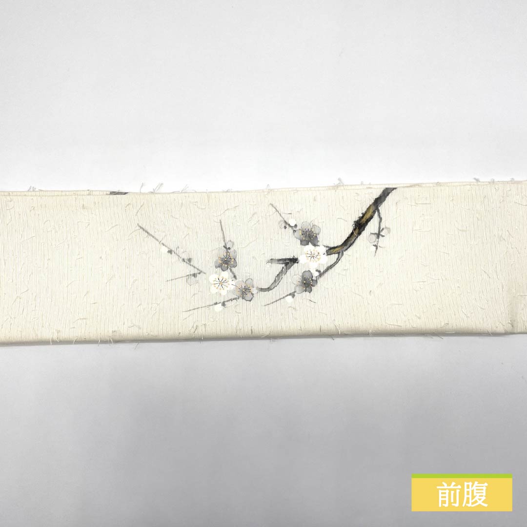 名古屋帯 正絹 乳白色色（にゅうはくしょくいろ） ひげ紬 作家物 晴祥 帯丈374cm Aランク ポイント柄 セミフォーマル 白系 1124006983311 開き仕立て