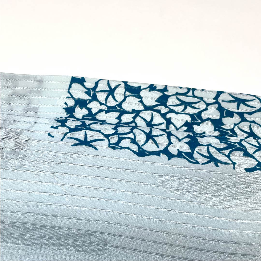 （新品）帯揚げ 正絹 セミフォーマル 藍白色（あいじろいろ） 夏物 朝顔 長さ約174cm 幅約29cm NEWランク 水色系 1136000761924