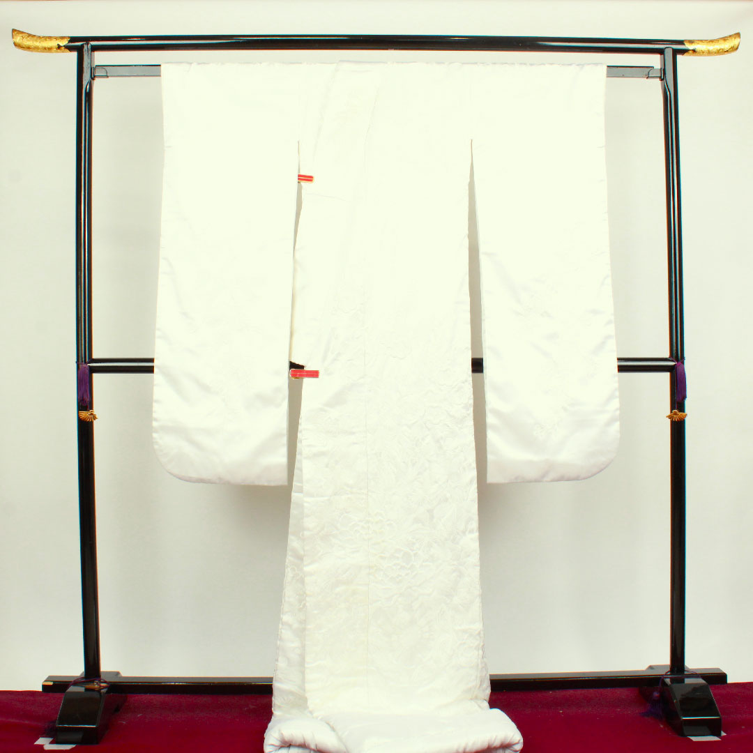 白無垢 身丈197cm  刺繡 花車 草花模様 ポリエステル Bランク 袷 白系 1110000524911