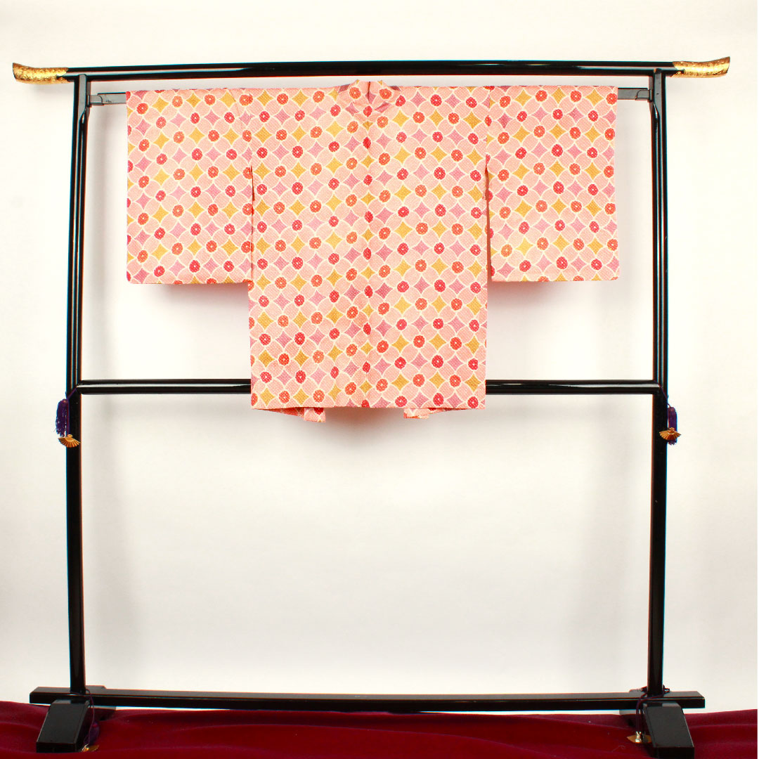 羽織 身丈82cm 裄丈62.5cm 中紅色 絞り 幾何学模様 正絹 Aランク 袷 ピンク系 1117000263913