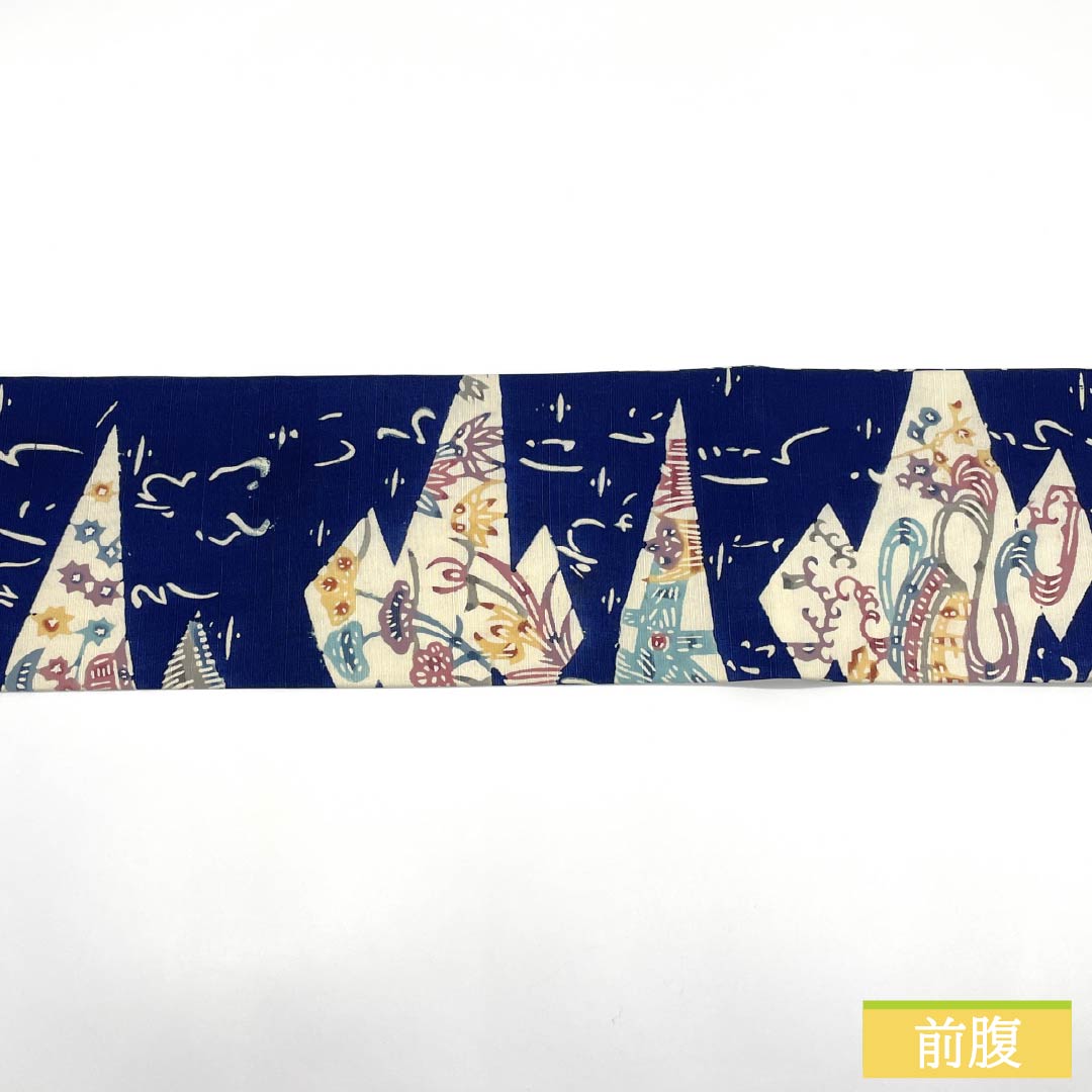 Nagoya Obi, Pure Silk, Grade B, Iron Grape-Colored, Kyoto Bingata, Matsukawabishi (Pine Bark Diamond) Pattern, Toyama, Length 364cm, Six-Ply, Casual, Navy Blue, Item Number 1124009294318, Nagoya Style