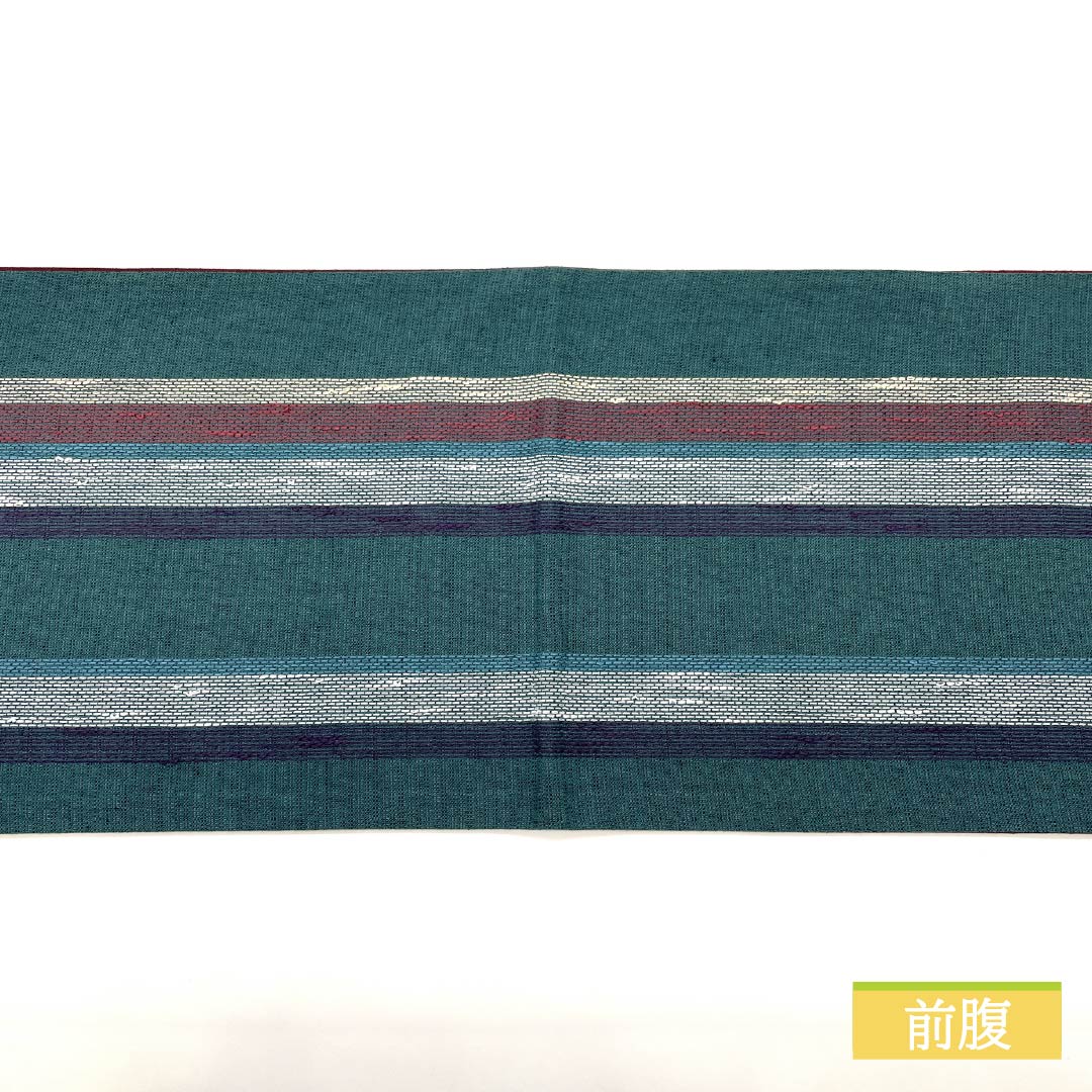(Kyoto Fukuro Obi) Nagoya Obi Deep Indigo (Fukakiaiiro) Kyoto Fukuro Obi Striped Length 348cm Pure Silk S Rank Full Length Casual Green 1124006972319 Open Style
