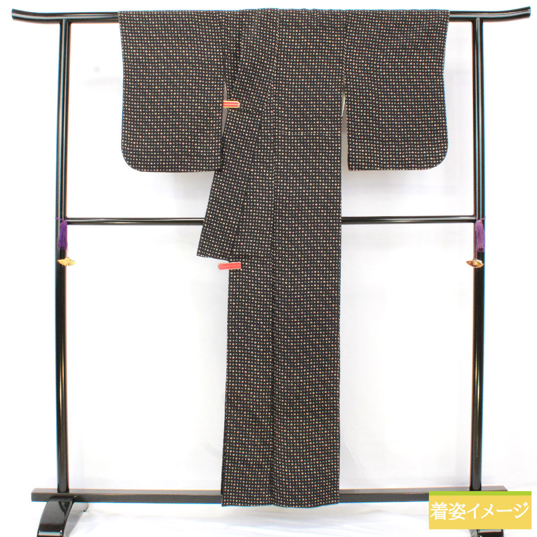 小紋 正絹 身丈156.5cm 裄丈64cm 袷 抽象模様 Aランク 黒系 1115004883310