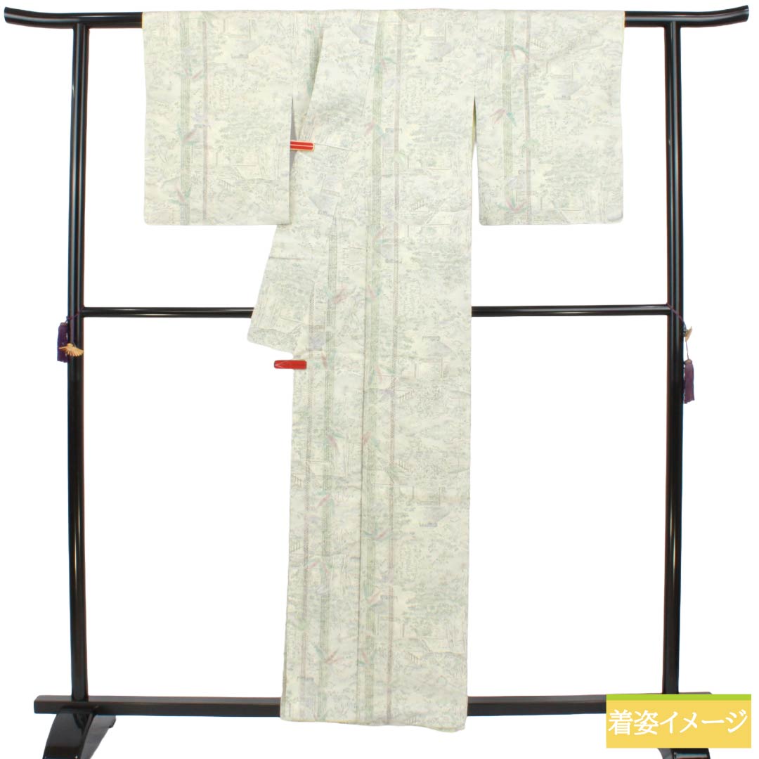 「縁」148ｃｍ～154ｃｍ 単衣 紬着尺 正絹 Ｃ３４５ さつき・ざ・ばーげん！【気軽なお出かけに！】≪お仕立て上がり・中古