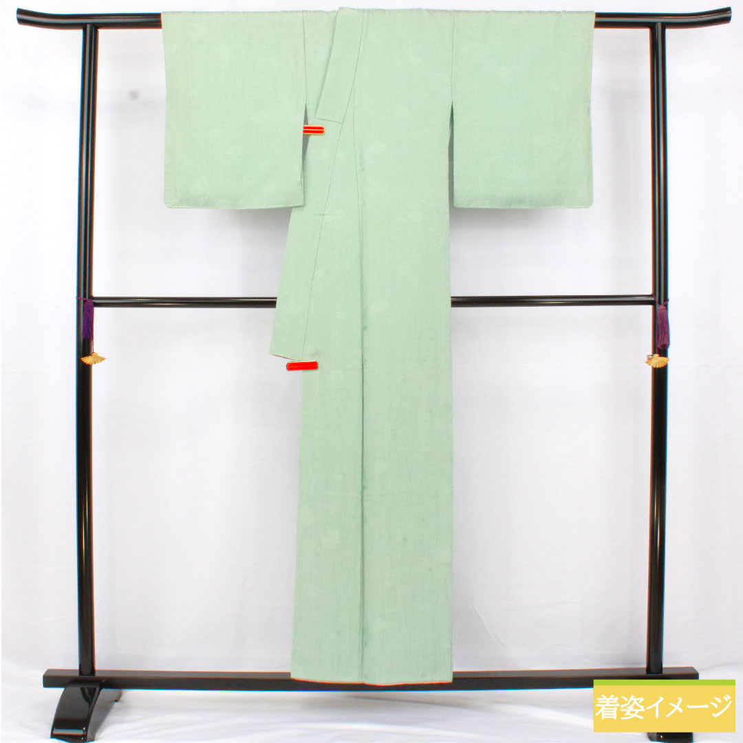 色無地 正絹 身丈154cm 裄丈62cm 薄水色（うすみずいろ） 綸子 袷 Aランク 緑系 1114002093219