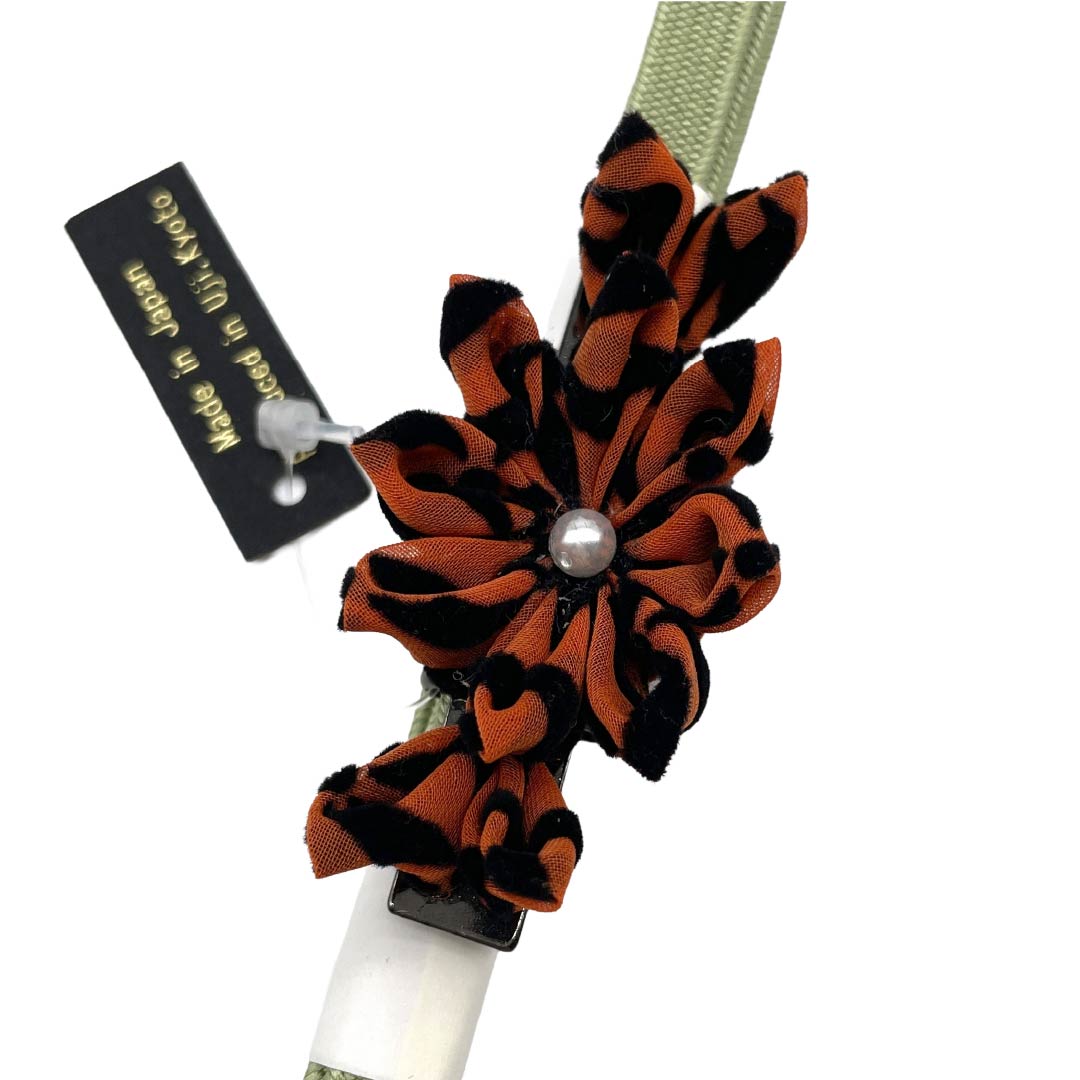 (新品)帯締め 正絹 NEWランク 三分紐 柳茶色（やなぎちゃいろ） 帯留め付き つまみ細工 日本製 長さ約135cm 幅約0.8cm カジュアル 緑系 1135006461319