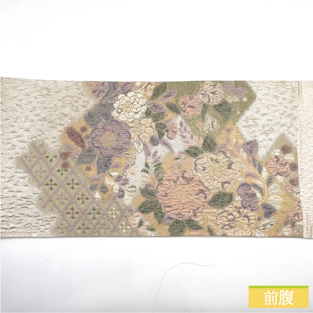 袋帯 正絹 胡粉色（ごふんいろ） 辻ヶ花 帯丈444cm Sランク 六通 フォーマル クリーム系 1123012122315