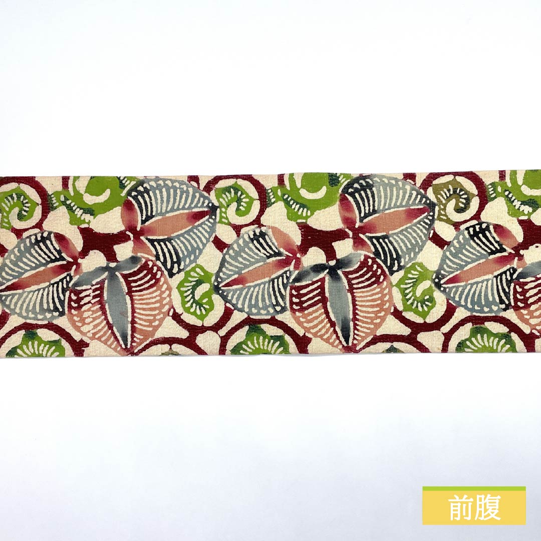 名古屋帯 生成り色（きなりいろ） 京紅型 葵 帯丈354cm 正絹 Sランク 六通 カジュアル クリーム系 1124006942315 名古屋仕立て