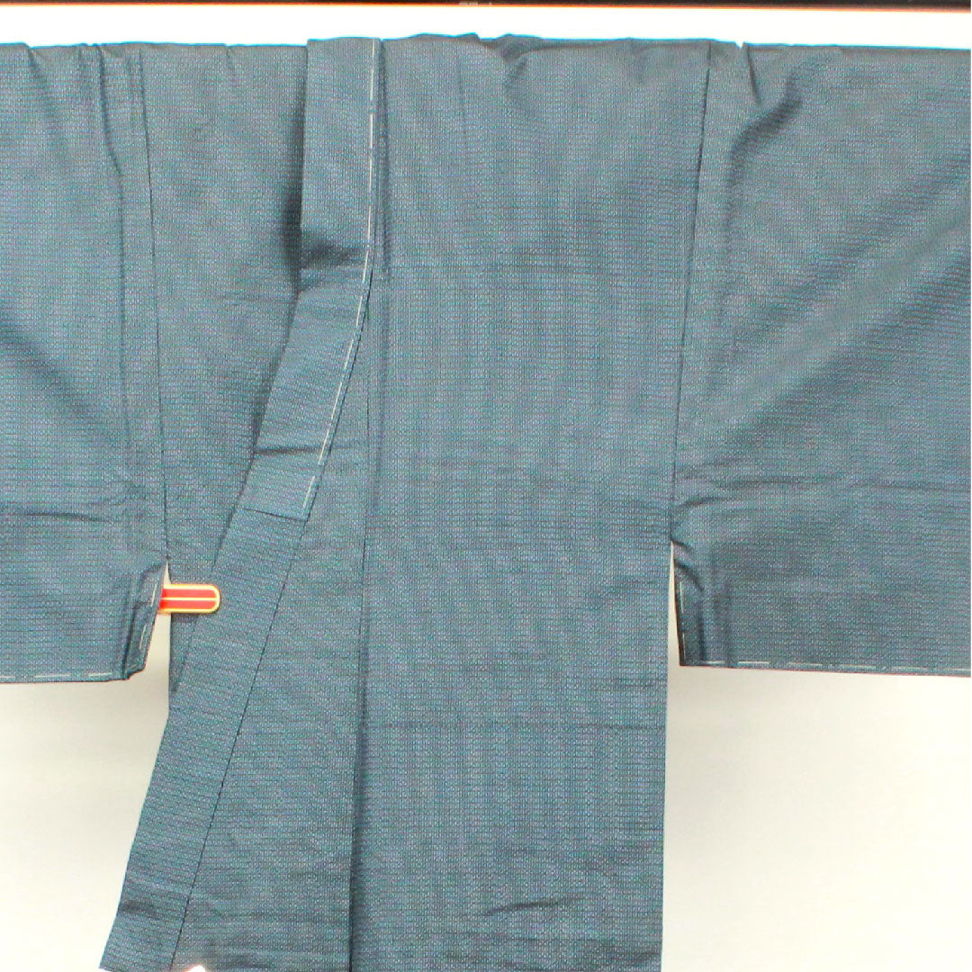 男物 身丈142.5cm 裄丈66.5cm 大島紬 アンサンブル 経緯絣 正絹 Sランク 袷 紺系 1119000482418