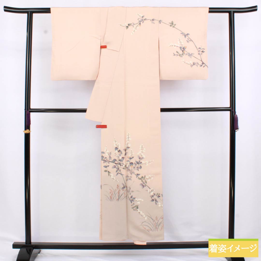 訪問着 正絹 Aランク 袷 身丈150.5cm 裄丈61cm 乙女色（おとめいろ） 加賀友禅 草花 ピンク系 1112006203113