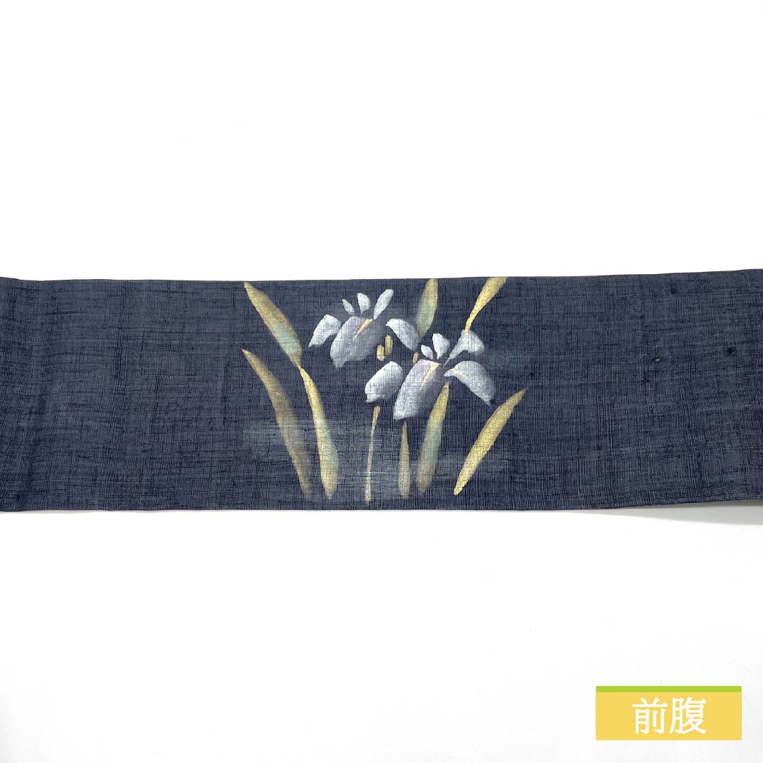 名古屋帯 木綿 紺滅色’こんけしいろ） 染め帯 菖蒲 かきつばた 夏帯 帯丈365cm Sランク ポイント柄 セミフォーマル 青系 1124006822317 名古屋仕立て