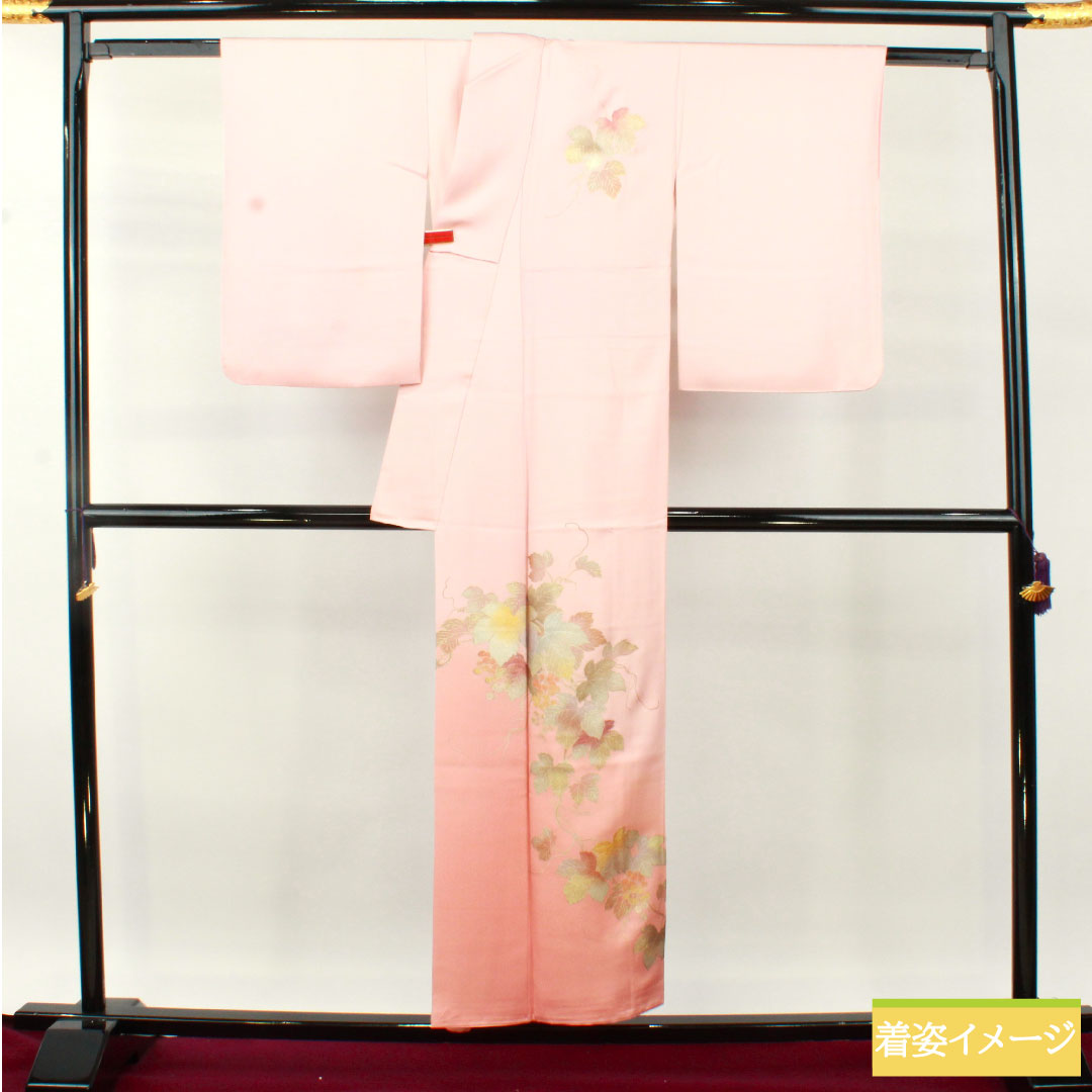 訪問着 正絹 袷 身丈152.5cm 裄丈63.5cm 曙色（あけぼのいろ） 金彩友禅 和田光正 草花模様 Sランク ピンク系 1112004782213