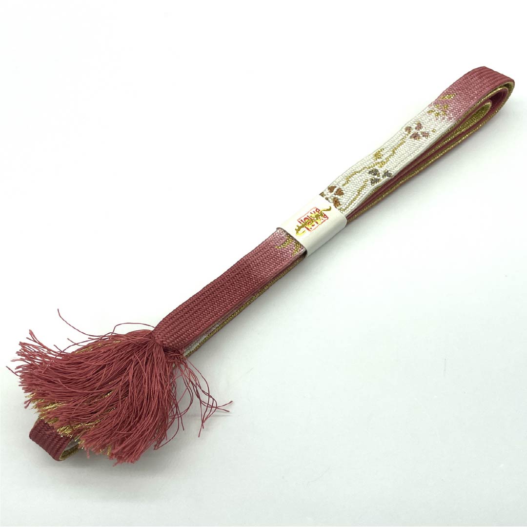 帯締め 正絹 四分紐 莟紅梅色（つぼみこうばいいろ） 花柄 長さ約161cm 幅約1.5cm セミフォーマル Sランク ピンク系 1135003082313