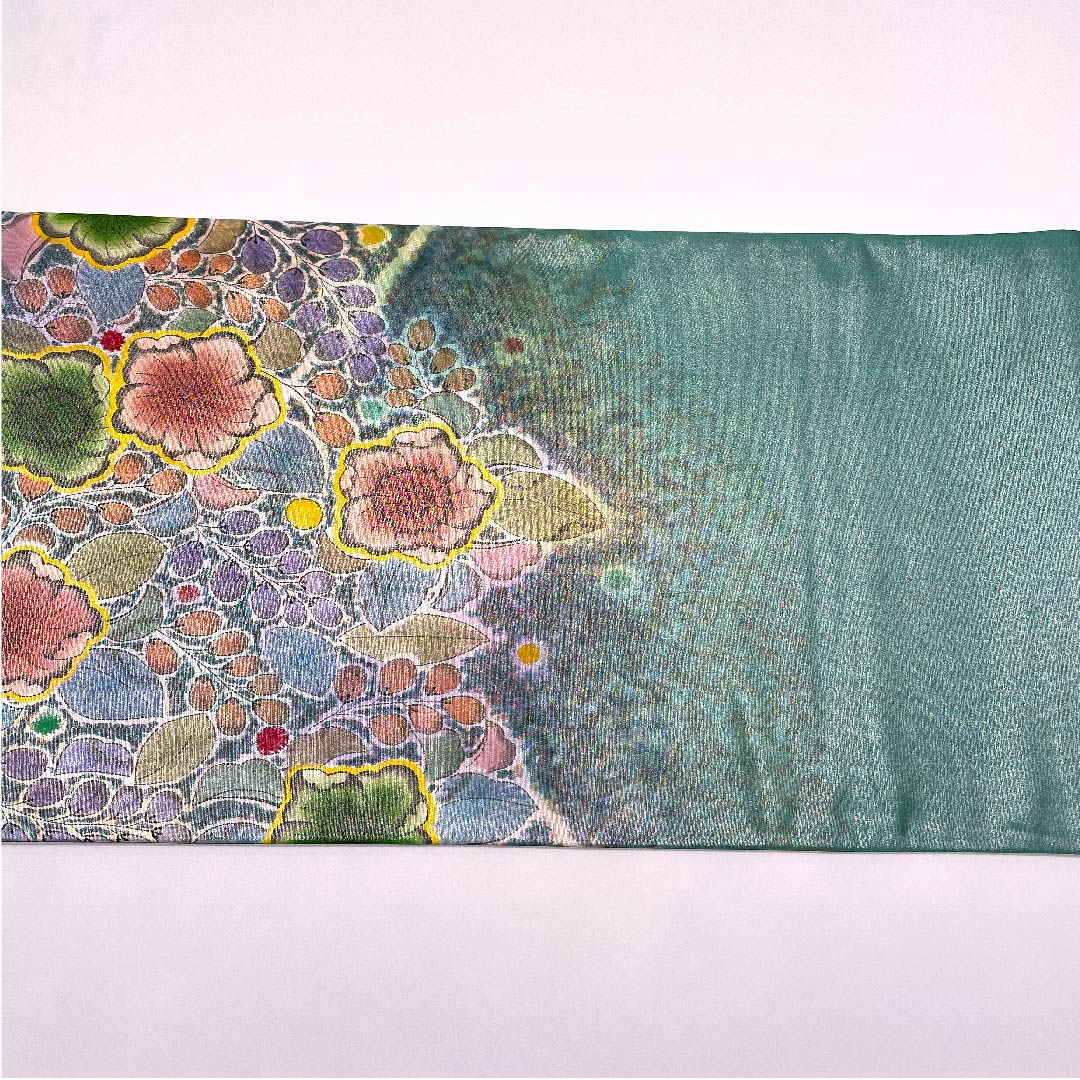 袋帯 千種色（ちぐさいろ） 銀通し 辻ヶ花 帯丈428cm 正絹 Sランク ポイント柄 セミフォーマル 緑系 1123008822319