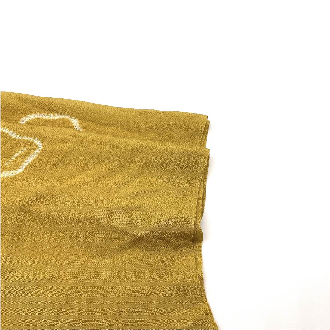 帯揚げ 正絹 セミフォーマル 黄土色（おうどいろ） 絞り 梅 花柄 長さ約172cm 幅約24.5cm Sランク 黄系 1136000612923