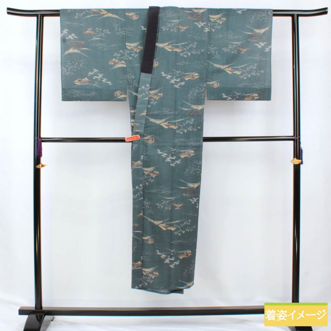 Men's wool nagajuban (long under-kimono), A-rank, length 142cm, sleeve length 66cm, nandonegumi (gray), Chayatsuji, single layer, gray, 1140000683422