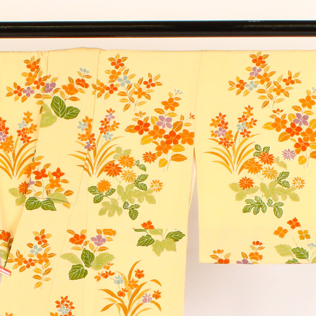 訪問着 袷 身丈162cm 裄丈64cm 花柄 正絹 Aランク クリーム系 1112000353415