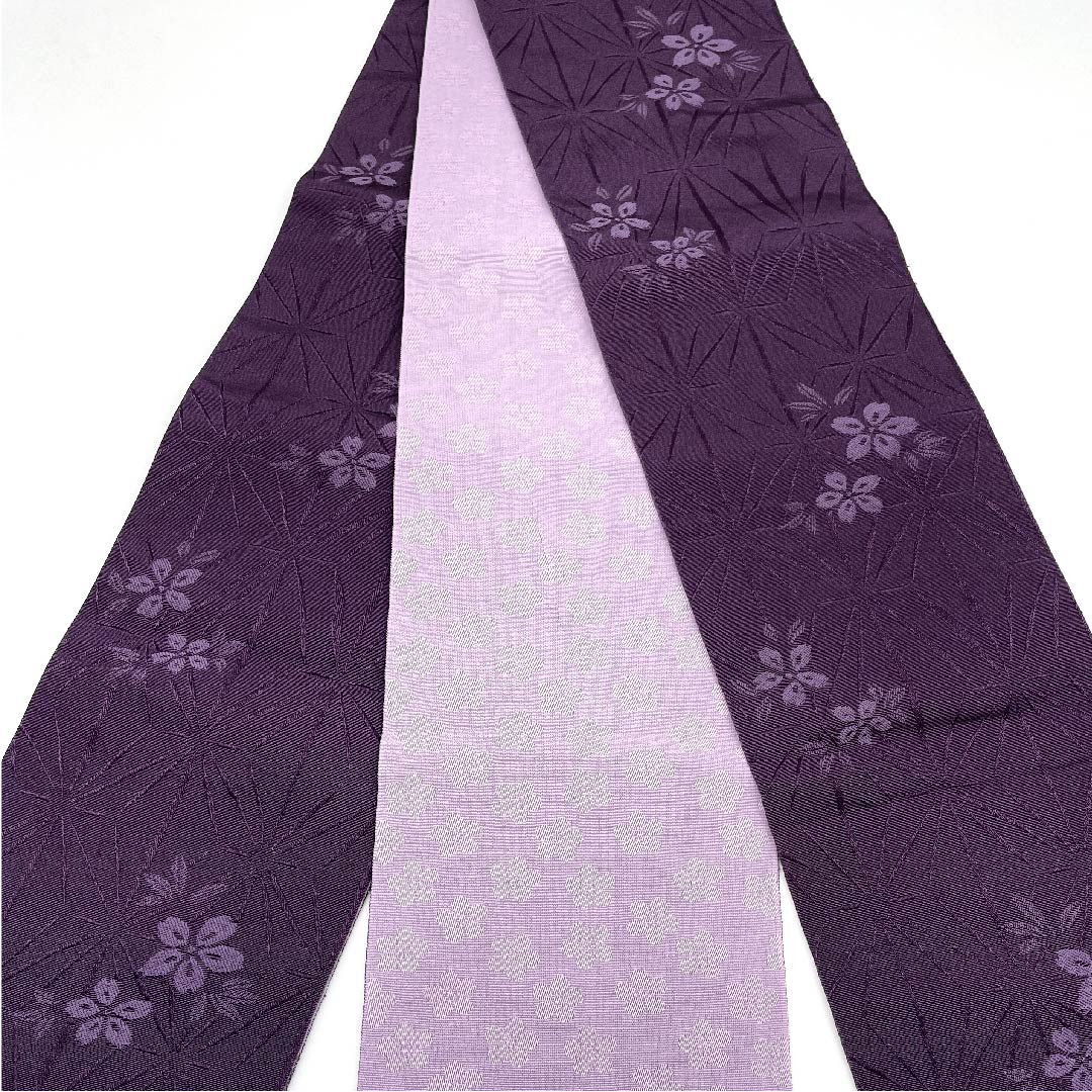 半幅帯 ポリエステル 帯丈358cm 深紫色（ふかきむらさきいろ） 桜 古典柄 リバーシブル 紫系 Sランク 1125001342320