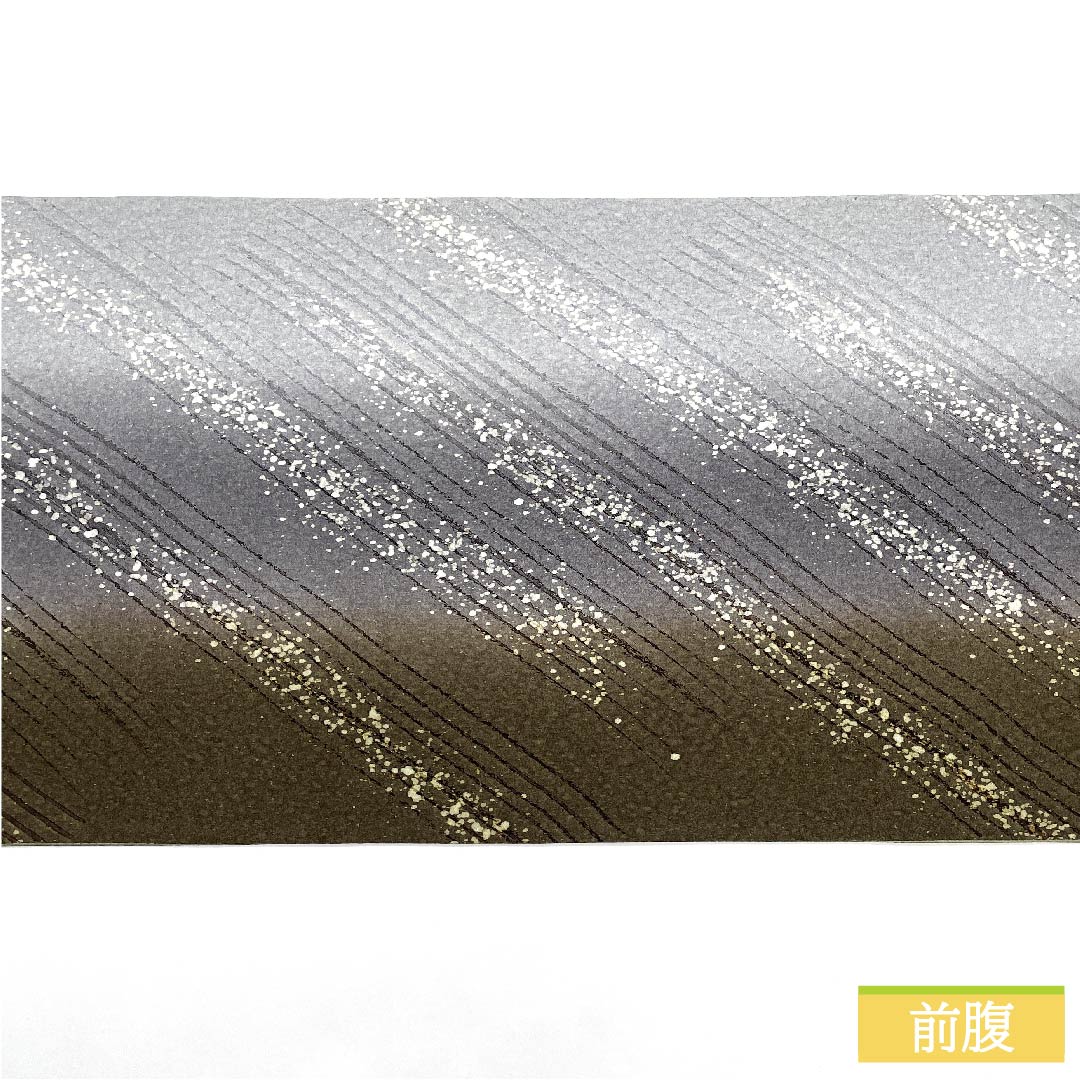 袋帯 正絹 白銅色（はくどういろ） 斜め線 タタキ 染め帯 帯丈452cm Sランク 全通 カジュアル グラデーション系 1123011562499