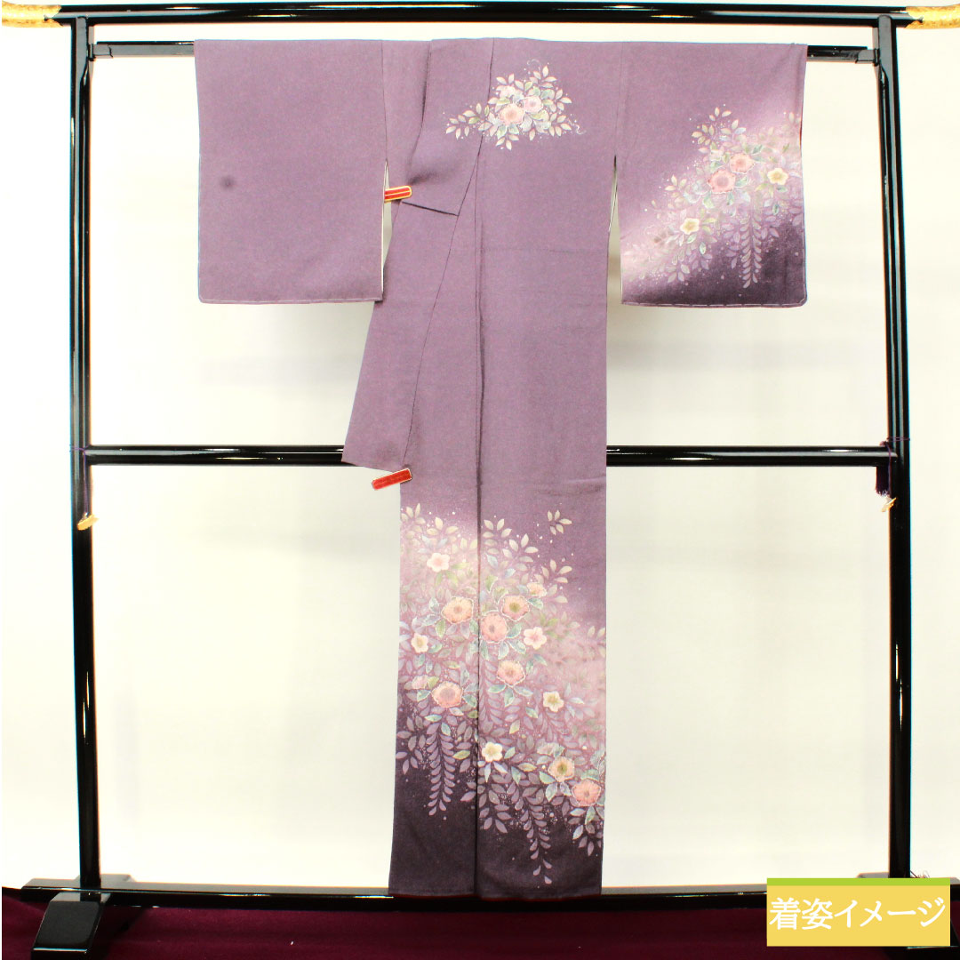 訪問着 正絹 袷 身丈154.5cm 裄丈67cm 滅紫色（けしむらさきいろ） 辻ヶ花 Aランク 紫系 1112004753220