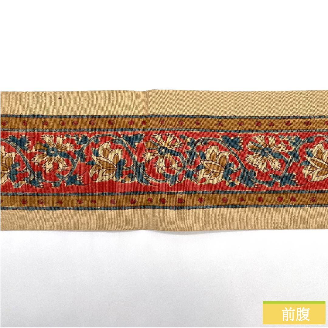 名古屋帯 山吹鼠色 更紗模様 帯丈359.5cm 正絹 Aランク ポイント柄 カジュアル ベージュ系 1124006063325  名古屋仕立て